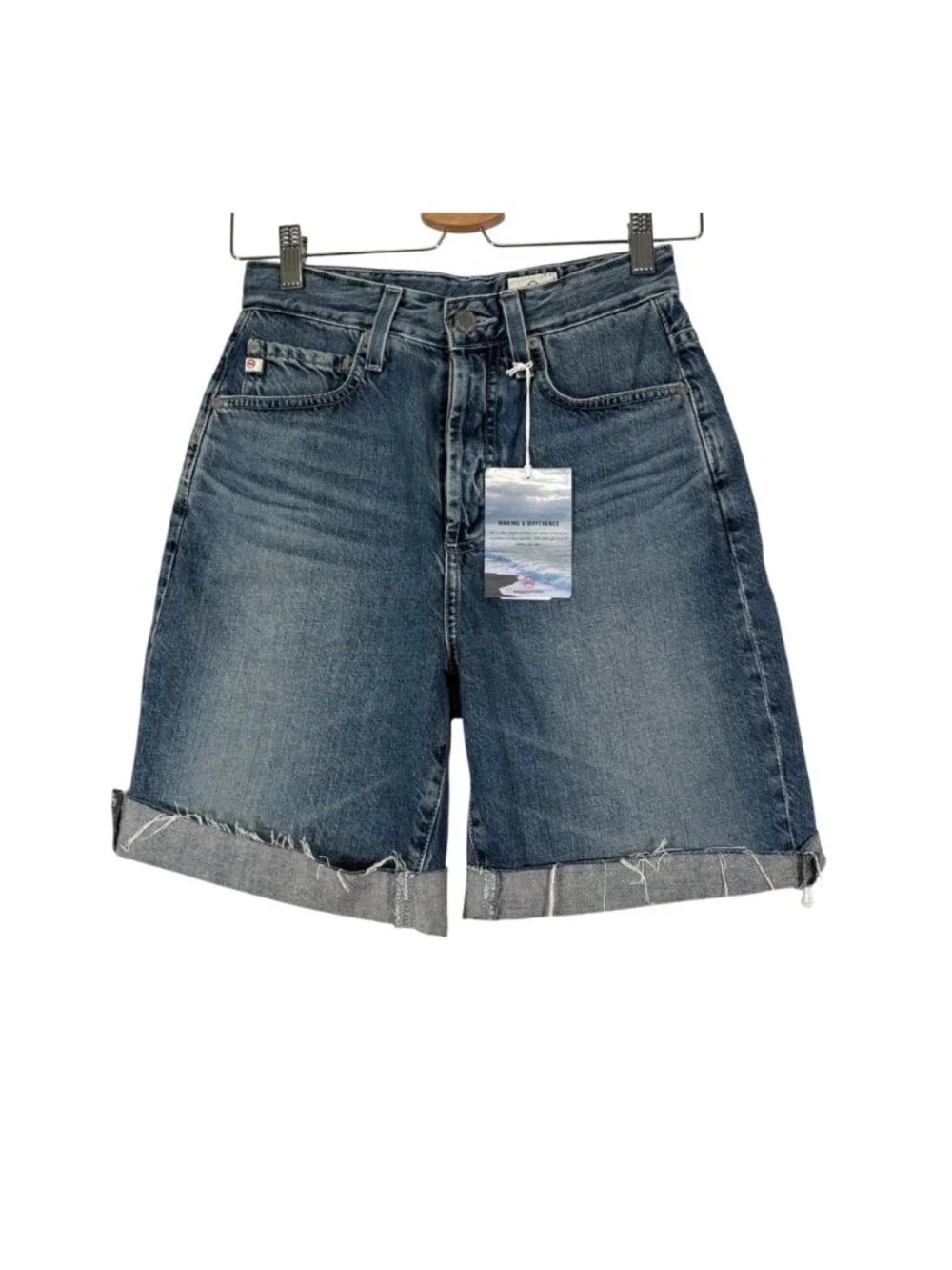 NEW AG Adriano Goldschmied Kerah Long Jean Shorts Size 24 - Picture 2 of 10
